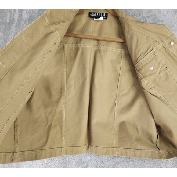 Signature by Jerell Vest Womens XL Beige Denim Floral Patchwork Button Front - Picture 3 of 11